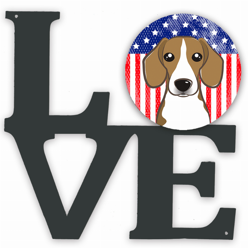 American Flag and Dog Face Metal Wall Artwork LOVE