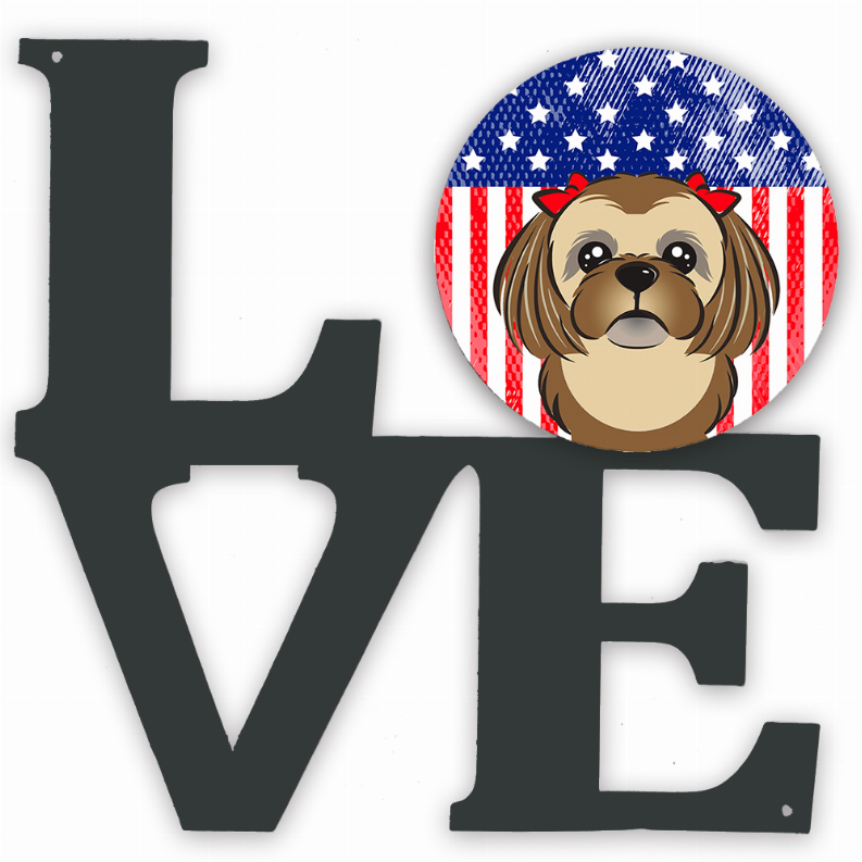 American Flag and Dog Face Metal Wall Artwork LOVE