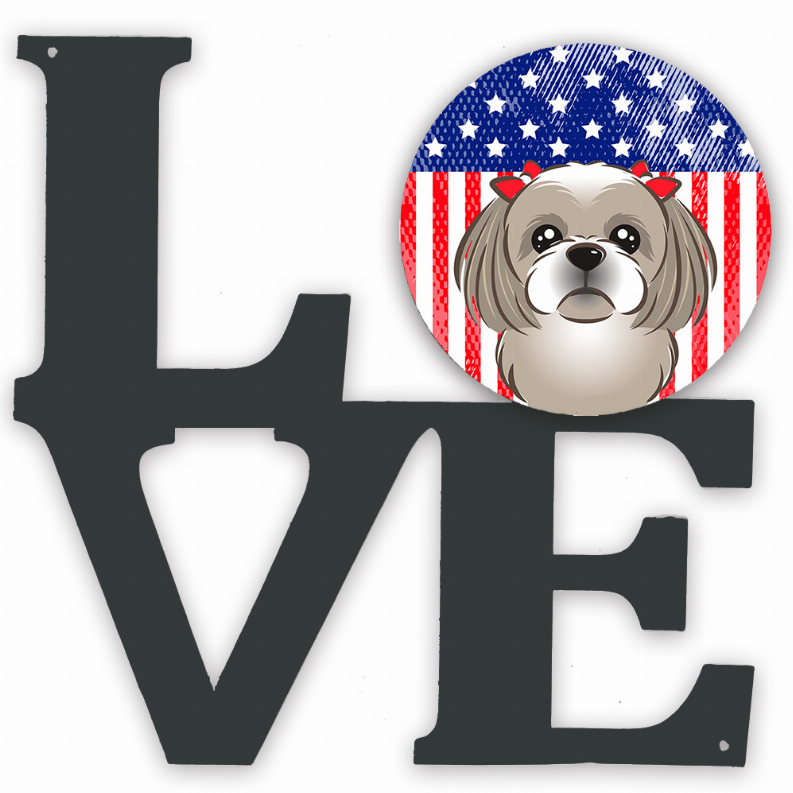 American Flag and Dog Face Metal Wall Artwork LOVE