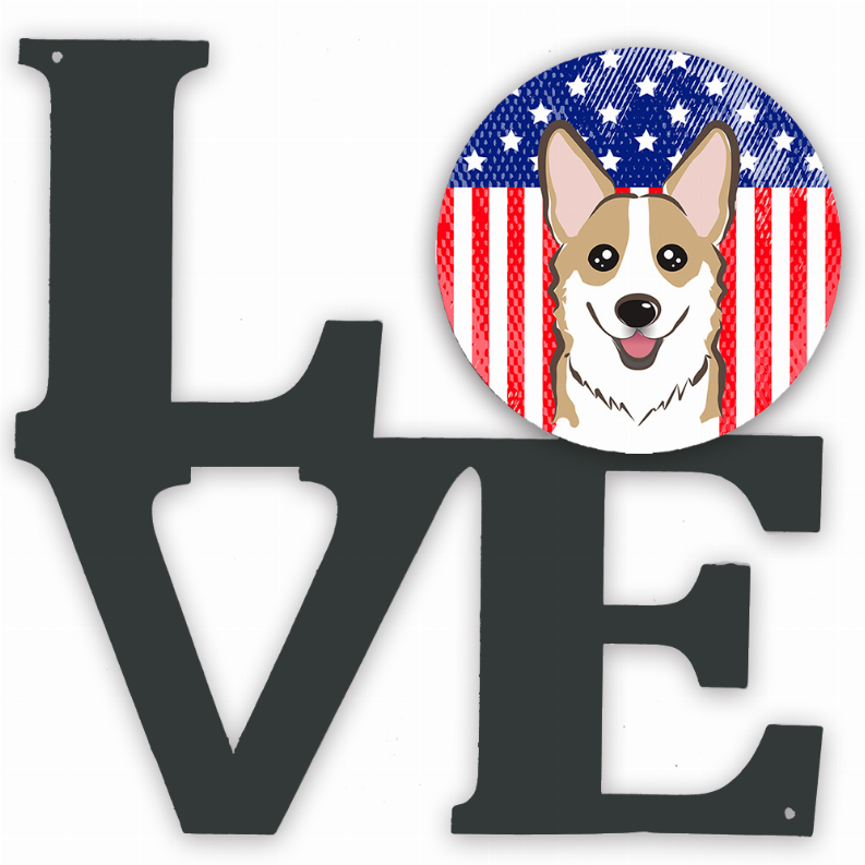 American Flag and Dog Face Metal Wall Artwork LOVE