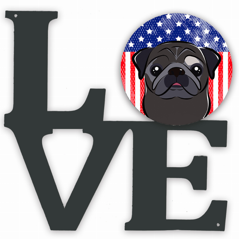 American Flag and Dog Face Metal Wall Artwork LOVE